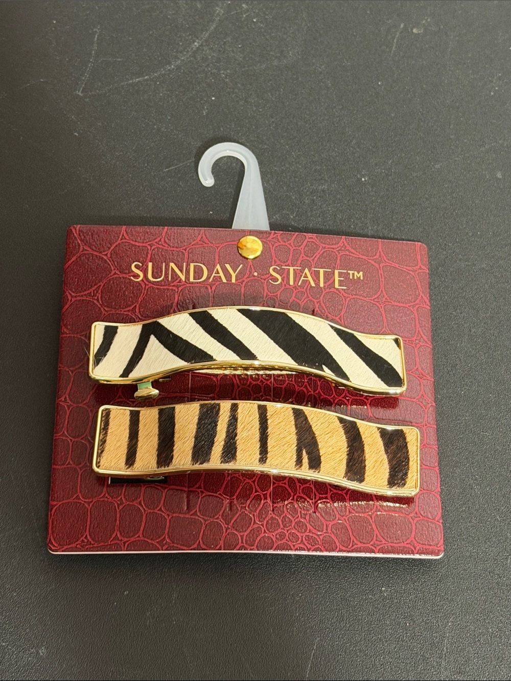 Sunday state set of 2 animal print faux fur hair clips